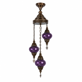 Turkish Mosaic Chandelier  - 3 Bulbs - 12"x33" - Purple - B2