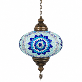 Turkish Mosaic Lantern Hanging Single Chain B5S - 14.5"x33" - B5S - Turquoise