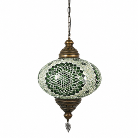 Turkish Mosaic Lantern Hanging Single Chain B5S - 14.5"x33" - B5S - Green