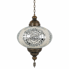 Turkish Mosaic Lantern Hanging Single Chain B5S - 14.5"x33" - B5S - White
