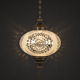 Turkish Mosaic Lantern Hanging Single Chain B5S - 14.5"x33" - B5S - White