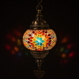 Turkish Mosaic Lantern Hanging Single Chain - 4"x23" -  B1S