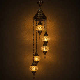 Turkish Mosaic Chandelier  - 5 Bulbs - 12"x45" - Amber