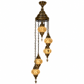 Turkish Mosaic Chandelier  - 5 Bulbs - 12"x45" - Amber