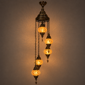 Turkish Mosaic Chandelier  - 5 Bulbs - 12"x45" - Orange