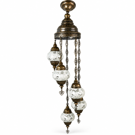 Turkish Mosaic Chandelier  - 5 Bulbs - 12"x45" - White