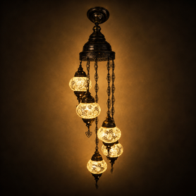 Turkish Mosaic Chandelier  - 5 Bulbs - 12"x45" - White
