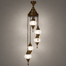 Turkish Mosaic Chandelier  - 5 Bulbs - 12"x45" - White