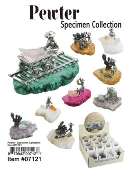 Pewter Miners on Mineral Specimen 1 Count Assorted Pewter Miners on Mineral Specimen 1 Count Assorted