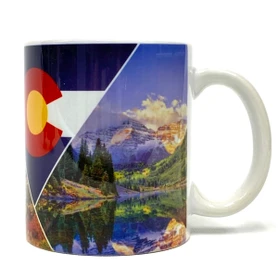 Aspen Maroon Bells and Garden of the Gods Colorado Flag Coffee Mug