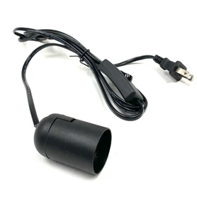Standard Bulb Socket and Cord 110 Volt Electric 15 Watt with Switch Black Plug In USA 6 Feet Long