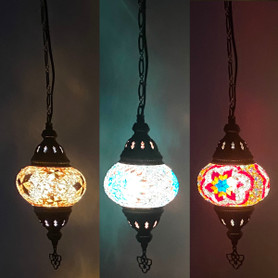 Turkish Mosaic Lantern Hanging Single Chain - 5"x23.5" - B2S - Assorted Colors