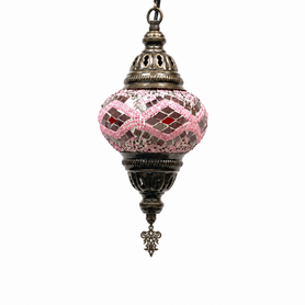 Turkish Mosaic Lantern Hanging Single Chain - 5"x23.5" - B2S - PINK