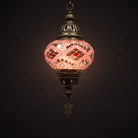 Turkish Mosaic Lantern Hanging Single Chain - 5"x23.5" - B2S - PINK