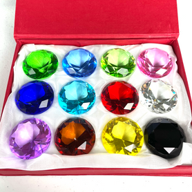 Fun Set Of Colorful Glass Diamonds 1.15" or 30mm Set Of 12 Assorted with Box