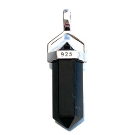 A+ Black Tourmaline Double Point Pendant 6x20/22/1mm with Sterling Silver 1 Count Assorted
