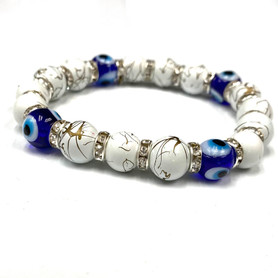 White and Blue Crystal Encrusted Evil Eye Bracelets 1 Count Assorted