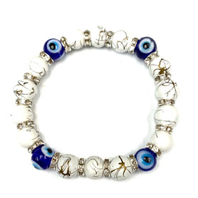 White and Blue Crystal Encrusted Evil Eye Bracelets 1 Count Assorted