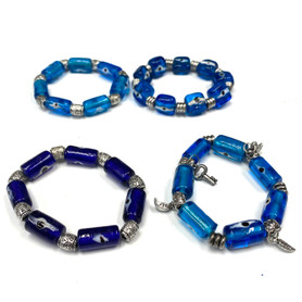 Blue Hue Glass Beads Evil Eye Bracelets 1 Count Assorted