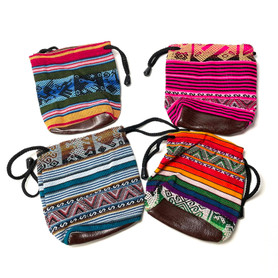 Colorful Chumpi Bag with Leather Bottom 1 Count Assorted