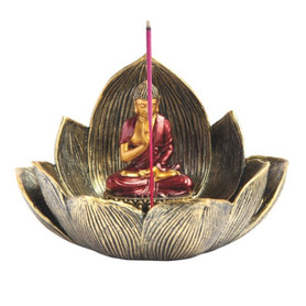 Buddha in Lotus Incense Burner 5.5" W