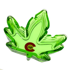 Weed Leaf Ashtray Colorado Puffr Green Glass 5" Weed Leaf Ashtray Colorado Puffr Green Glass 5"