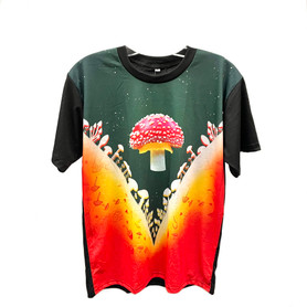Amanita Mushroom Printed T-Shirt Black Assorted Sizes Amanita Mushroom Printed T-Shirt Black Assorted Sizes