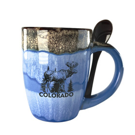 Tapered Colorado Ceramic Mug with Spoon 1 Assorted