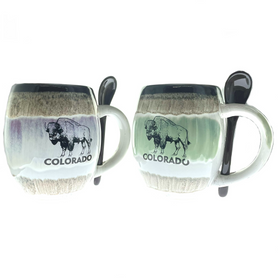 Rounded Colorado Ceramic Mug with Spoon 1 Assorted Rounded Colorado Ceramic Mug with Spoon 1 Assorted