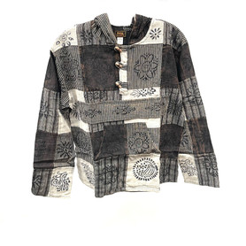 Mushroom Patchwork Black Grey Hooded Pullover