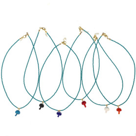 Hand Blown Mushroom Pendant on Beaded Necklace 1 Count