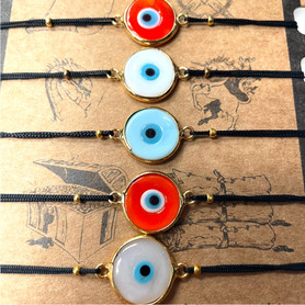Colorful Golden Evil Eye Bracelets on Pull String 1 Count Assorted