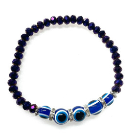 6mm Violet Plating Evil Eye Breaded Stretch Bracelet 6mm Violet Plating Evil Eye Breaded Stretch Bracelet