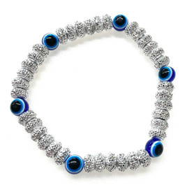 8mm Evil Eye Silver Sparkle Hexagon Bracelet 8mm Evil Eye Silver Sparkle Hexagon Bracelet