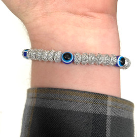 8mm Evil Eye Silver Sparkle Hexagon Bracelet 8mm Evil Eye Silver Sparkle Hexagon Bracelet