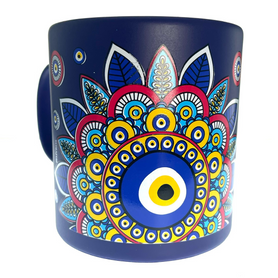 Peacock Flower Blue Evil Eye Mug 1.5 Cup Peacock Flower Blue Evil Eye Mug 1.5 Cup