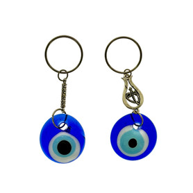 Assorted Blue Evil Eye Glass Keychain with Decorative Metal Charm – 1 Count