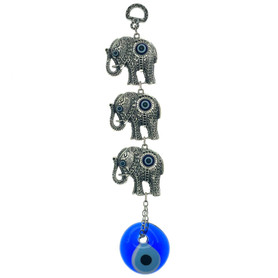 Internal 3 Evil Eye's Hanging Metal Elephants 10"