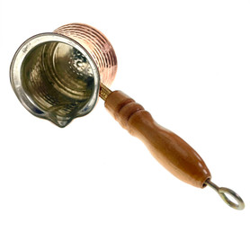 Turkish Coffee Pot Cezve Copper with Nickle Lining And Wooden Handle 1 1/4 Cup