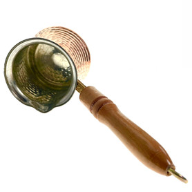 Turkish Coffee Pot Cezve Copper with Nickle Lining And Wooden Handle 1 1/3 Cup