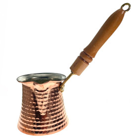 Turkish Coffee Pot Cezve Copper with Nickle Lining And Wooden Handle 1 1/3 Cup