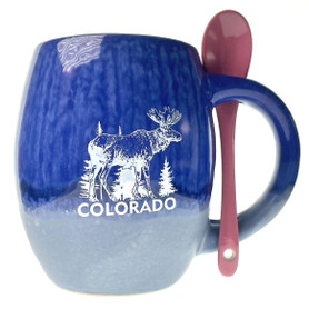 Blue Elk Ceramic Mug with Spoon 1 Count Blue Elk Ceramic Mug with Spoon 1 Count
