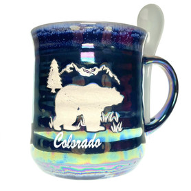 Ribbed Oil Finished Ceramic Bear Mug with Spoon 1 Count
