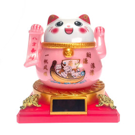 Solar Powered Chubby Pink Lucky Cat 1 Count