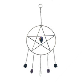 Hanging Silver Wire Pentacle with Stones 1 Count
