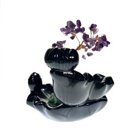 Ceramic Backflow Incense Burner with Amethyst Gem tree