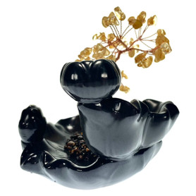 Ceramic Backflow Incense Burner with Citrine Gem Tree