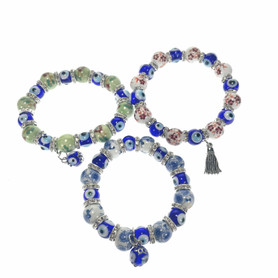 Evil Eye Porcelain Bracelet with Charm 1 Count Assorted Colors