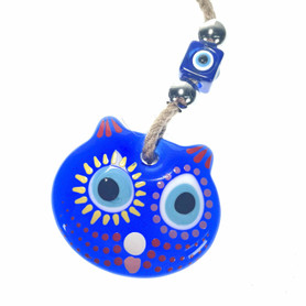 Painted Cat Face Evil Eye 5.5"x2.75" 1 Count Assorted Colors