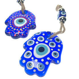 Mini Painted Hand of Fatima Hanging Evil Eye 8"x2.5" 1 Count Assorted Colors